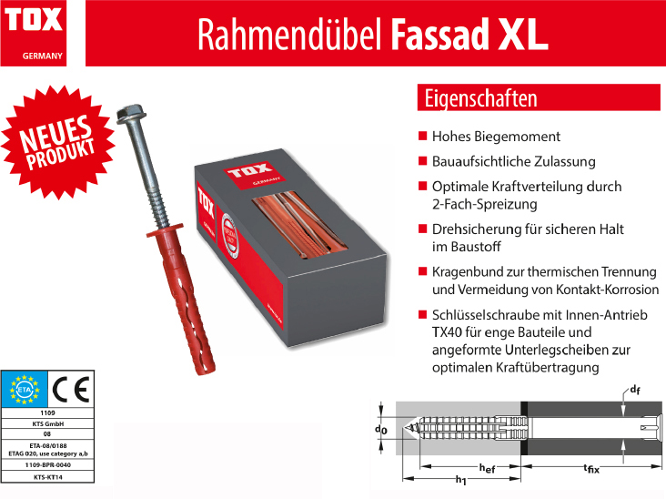 Tox Rahmendübel Fassadendübel Pro SK 10x200-10x80mm Fassad XL 14x180-14x280mm 