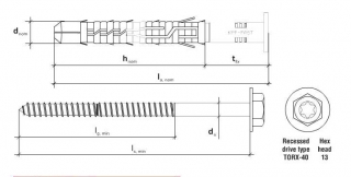 10 Stk. Rahmendübel m. Sechskantkopfschraube KPR-FAST 12 x 200mm