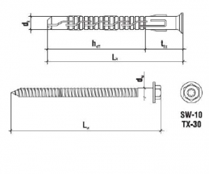 10 Stk. Rahmendübel mit Sechskantschraube KPS-FAST K Edelstahl A4 8 x 100mm
