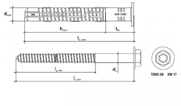 10 Stk. Rahmendübel m. Sechskantkopfschraube KPR-FAST 14 x 330mm