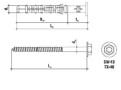 5 Stk. Rahmendübel mit Sechskantschraube KPS-FAST K Edelstahl A4 10 x 260mm