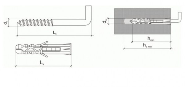 4 Stk. Spreizdübel 6 x 30mm mit Winkelhaken