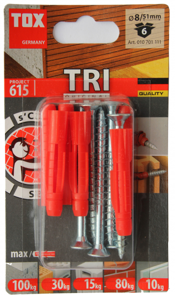 6 Stk. Allzweckdübel TRI 8 x 51mm mit Schrauben